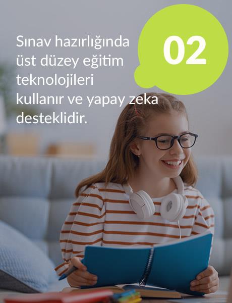 Sınav hazırlığında üst düzey eğitim teknolojileri kullanır ve yapay zeka desteklidir.